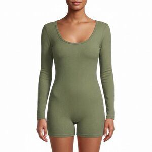 Fashion Nova Womens Olive Ribbed Long Sleeve Snatched Romper Rayon/Spandex Sz XL